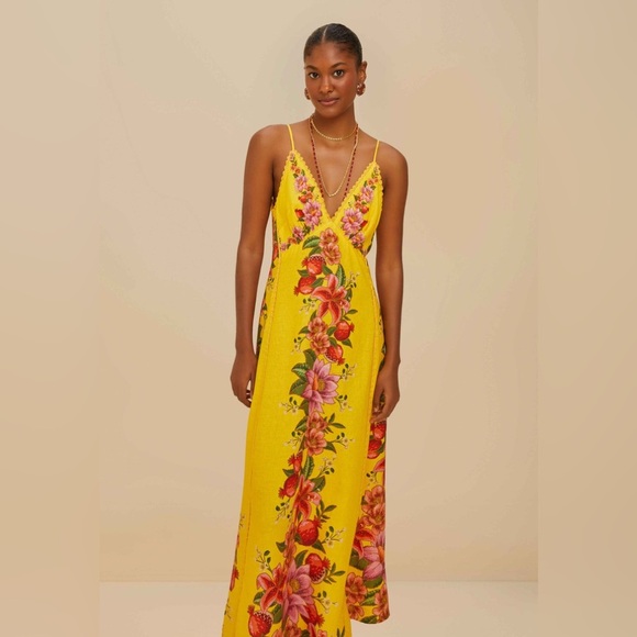FARM Rio Dresses & Skirts - Farm Rio: Yellow Summer Fruit Scarf Euroflax™ Maxi
Dress